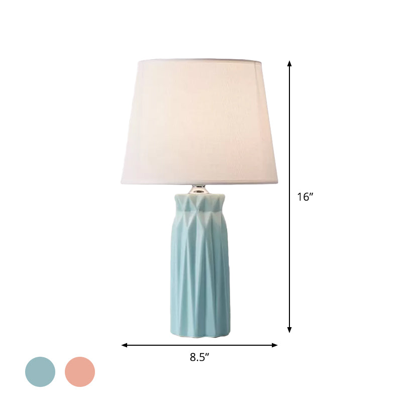 Fabric Cone Reading Light Modernism 1-Bulb Pink/Blue Night Table Lamp with Ceramic Base Clearhalo 'Lamps' 'Table Lamps' Lighting' 1694157