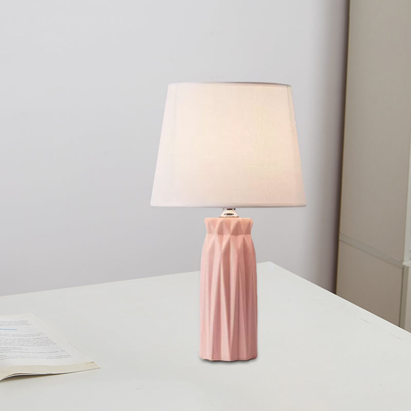 Fabric Cone Reading Light Modernism 1-Bulb Pink/Blue Night Table Lamp with Ceramic Base Clearhalo 'Lamps' 'Table Lamps' Lighting' 1694159