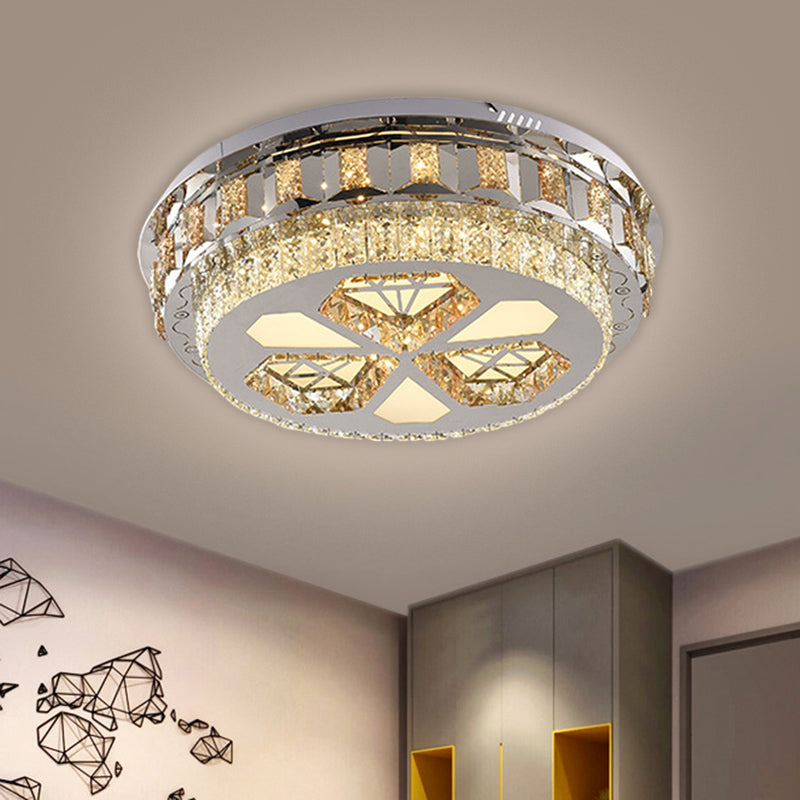 Crystal Round Flush Mount Lamp Simple LED Close to Ceiling Light in Stainless-Steel with Diamond Design Stainless-Steel Clearhalo 'Ceiling Lights' 'Close To Ceiling Lights' 'Close to ceiling' 'Flush mount' Lighting' 1694170