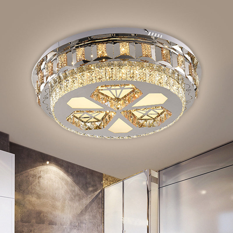 Crystal Round Flush Mount Lamp Simple LED Close to Ceiling Light in Stainless-Steel with Diamond Design Clearhalo 'Ceiling Lights' 'Close To Ceiling Lights' 'Close to ceiling' 'Flush mount' Lighting' 1694171