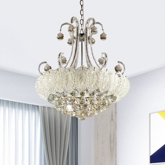 Crystal Ball Tapered Chandelier Lighting Simplicity 8-Bulb White Pendant Light Kit with Scrolled Frame Clear Clearhalo 'Ceiling Lights' 'Chandeliers' 'Clear' 'Industrial' 'Modern Chandeliers' 'Modern' 'Tiffany' 'Traditional Chandeliers' Lighting' 1694174