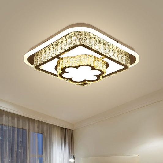 Round/Flower Bedroom Ceiling Lamp Crystal Block LED Contemporary Flushmount Lighting in Silver, Warm/White Light Clearhalo 'Ceiling Lights' 'Close To Ceiling Lights' 'Close to ceiling' 'Flush mount' Lighting' 1694183