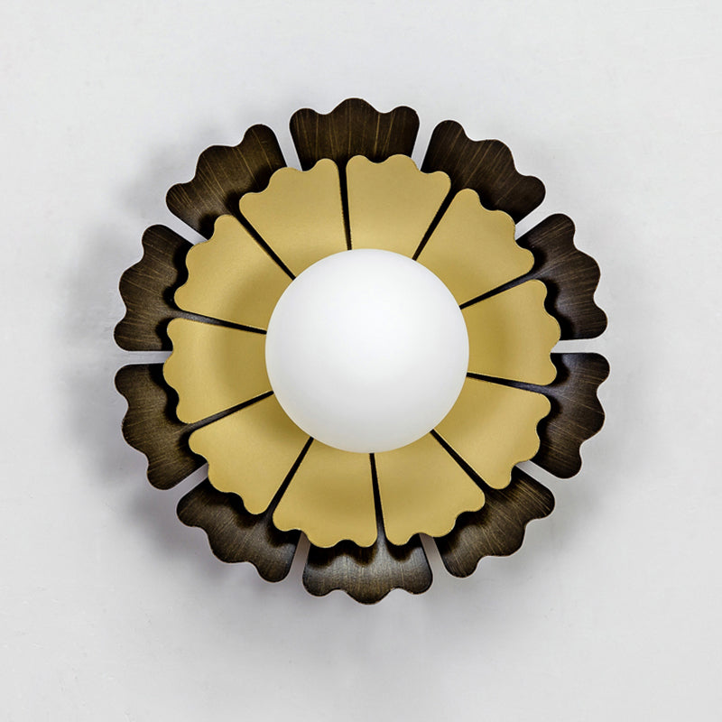 Sunflower Bedroom Wall Mounted Light Opal Glass 1 Bulb Kids Wall Lighting in Black-Gold Clearhalo 'Wall Lamps & Sconces' 'Wall Lights' Lighting' 1694206