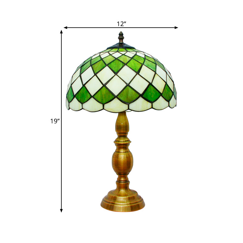 Single Bulb Dome Nightstand Lamp Classic Green Hand Cut Glass Desk Light with Grid Pattern Clearhalo 'Lamps' 'Table Lamps' Lighting' 1694219