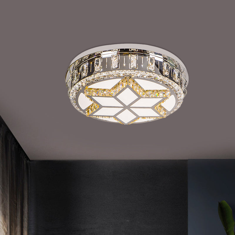 Circle Flush Mount Fixture Minimalism Hand-Cut Crystal LED Chrome Ceiling Lighting in Warm/White Light Chrome Clearhalo 'Ceiling Lights' 'Close To Ceiling Lights' 'Close to ceiling' 'Flush mount' Lighting' 1694233