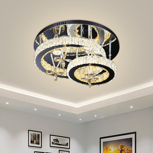 Chrome LED Circle Ceiling Lamp Modernism Cut Crystal Semi Mount Lighting in Remote Control Stepless Dimming Light Chrome Remote Control Stepless Dimming Clearhalo 'Ceiling Lights' 'Close To Ceiling Lights' 'Close to ceiling' 'Semi-flushmount' Lighting' 1694237