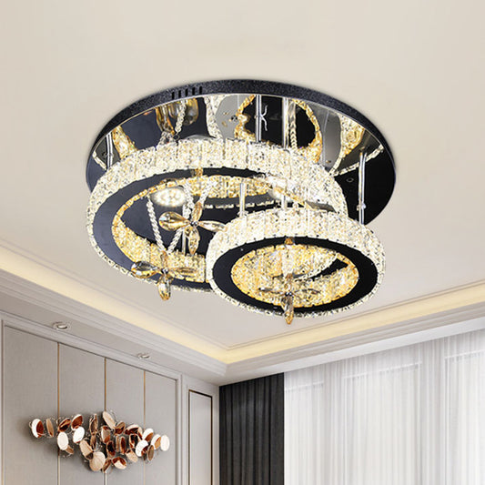 Chrome LED Circle Ceiling Lamp Modernism Cut Crystal Semi Mount Lighting in Remote Control Stepless Dimming Light Clearhalo 'Ceiling Lights' 'Close To Ceiling Lights' 'Close to ceiling' 'Semi-flushmount' Lighting' 1694238