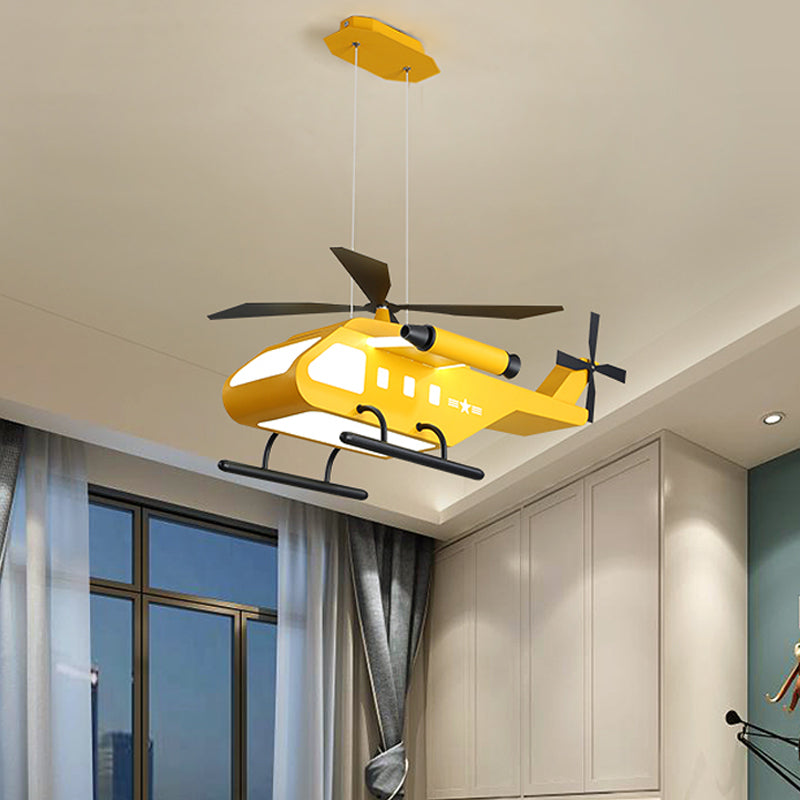 Cartoon LED Pendant Lighting with Metal Shade Yellow/Green Helicopter Hanging Lamp kit for Boys Room Yellow Clearhalo 'Ceiling Lights' 'Pendant Lights' 'Pendants' Lighting' 1694249_816d4ae3-f8e3-4da9-89c2-878d4e4a4fb6