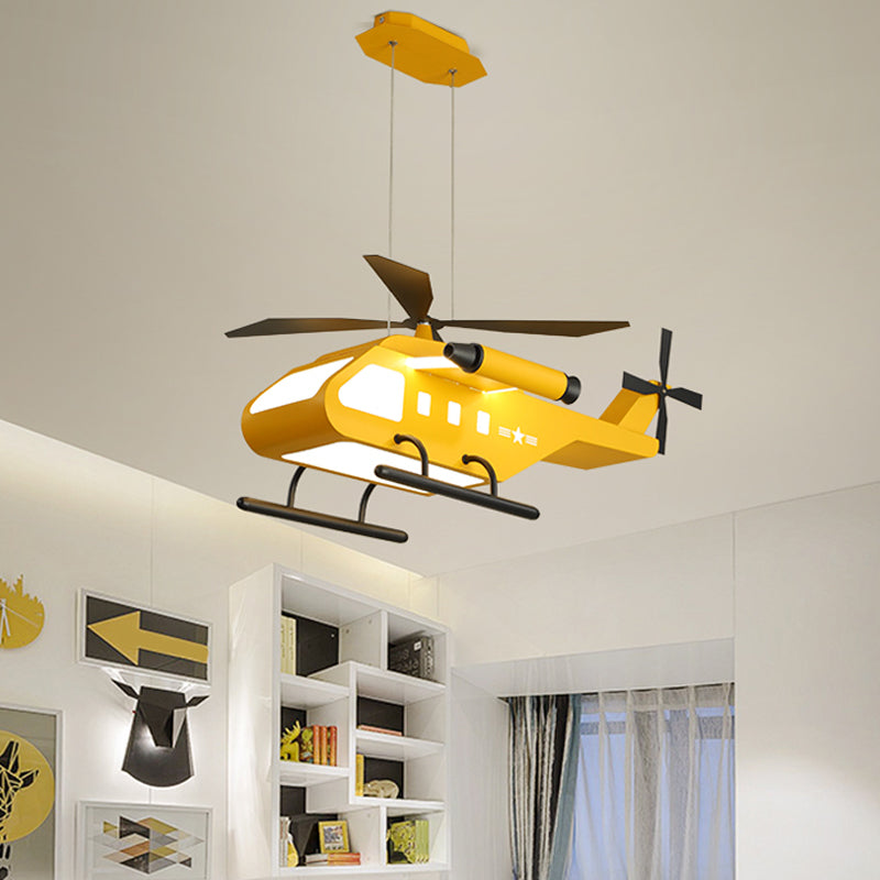 Cartoon LED Pendant Lighting with Metal Shade Yellow/Green Helicopter Hanging Lamp kit for Boys Room Clearhalo 'Ceiling Lights' 'Pendant Lights' 'Pendants' Lighting' 1694250