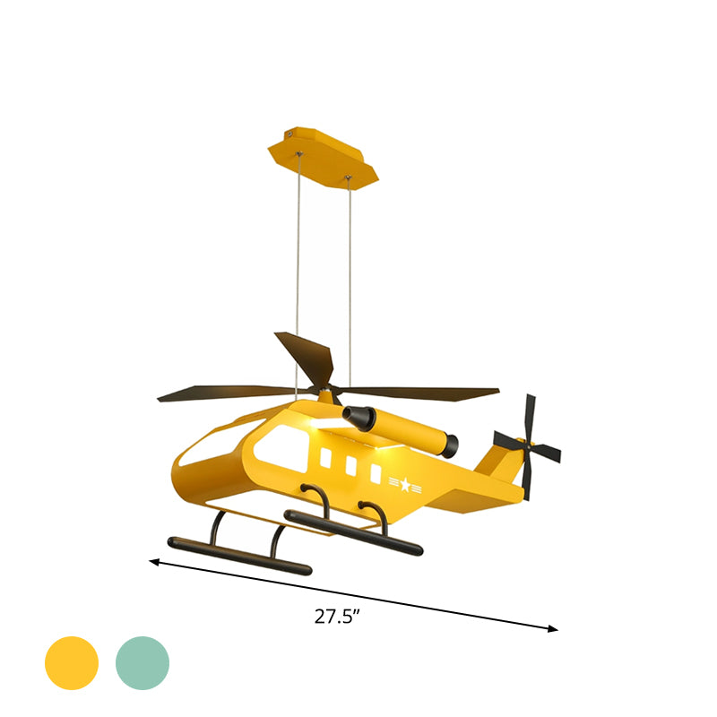 Cartoon LED Pendant Lighting with Metal Shade Yellow/Green Helicopter Hanging Lamp kit for Boys Room Clearhalo 'Ceiling Lights' 'Pendant Lights' 'Pendants' Lighting' 1694252