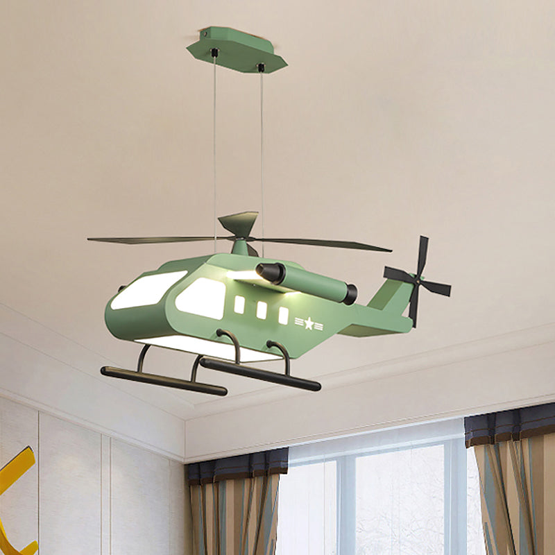 Cartoon LED Pendant Lighting with Metal Shade Yellow/Green Helicopter Hanging Lamp kit for Boys Room Clearhalo 'Ceiling Lights' 'Pendant Lights' 'Pendants' Lighting' 1694253