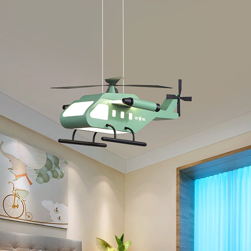 Cartoon LED Pendant Lighting with Metal Shade Yellow/Green Helicopter Hanging Lamp kit for Boys Room Clearhalo 'Ceiling Lights' 'Pendant Lights' 'Pendants' Lighting' 1694254