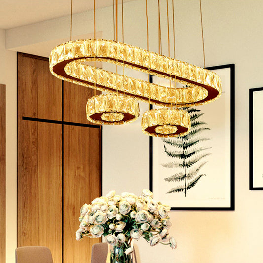 Beveled Crystal Oval Chandelier Light Modern LED Suspension Pendant in Chrome Stainless-Steel Clearhalo 'Ceiling Lights' 'Modern Pendants' 'Modern' 'Pendant Lights' 'Pendants' Lighting' 1694269