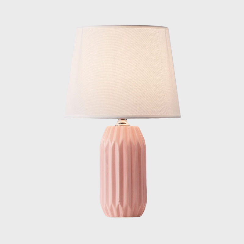 Cone Reading Light Nordic Fabric 1-Head Pink/Blue/Lemon Green Nightstand Lamp with Cylinder Ceramic Base Clearhalo 'Lamps' 'Table Lamps' Lighting' 1694291