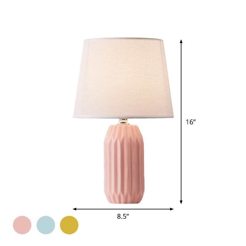 Cone Reading Light Nordic Fabric 1-Head Pink/Blue/Lemon Green Nightstand Lamp with Cylinder Ceramic Base Clearhalo 'Lamps' 'Table Lamps' Lighting' 1694292