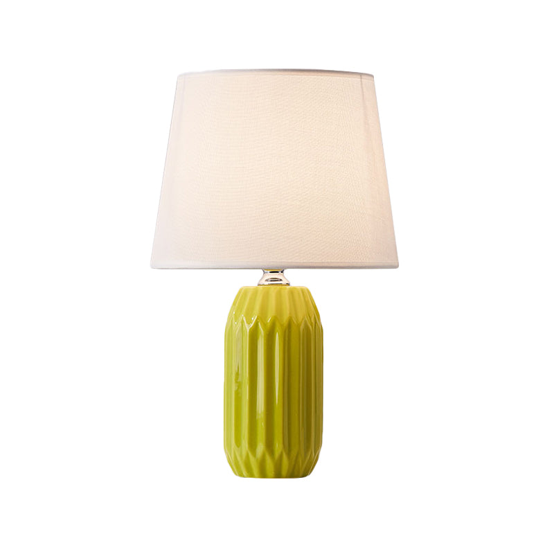 Cone Reading Light Nordic Fabric 1-Head Pink/Blue/Lemon Green Nightstand Lamp with Cylinder Ceramic Base Clearhalo 'Lamps' 'Table Lamps' Lighting' 1694299