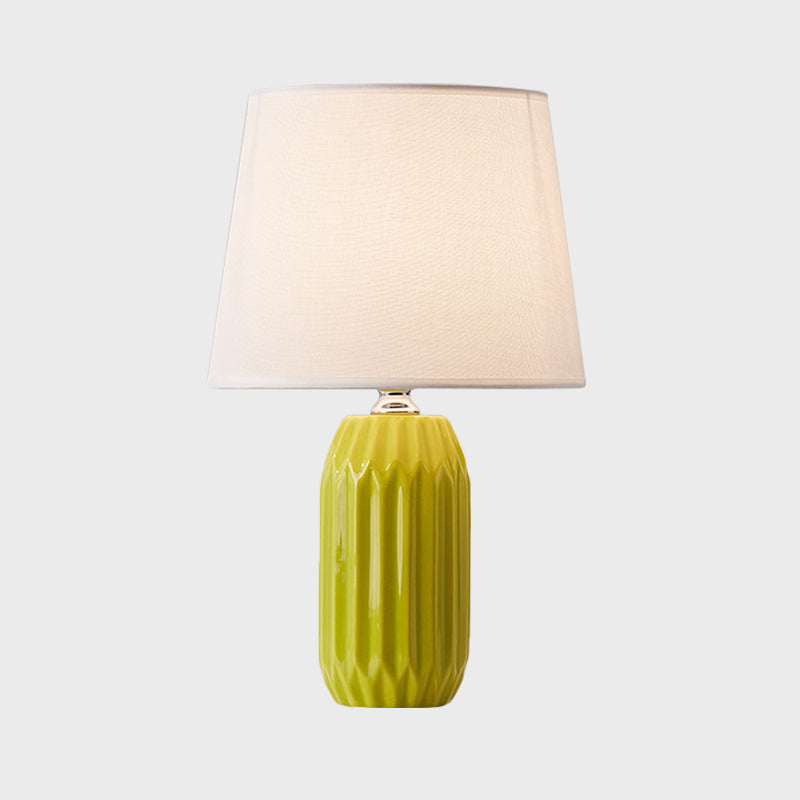 Cone Reading Light Nordic Fabric 1-Head Pink/Blue/Lemon Green Nightstand Lamp with Cylinder Ceramic Base Clearhalo 'Lamps' 'Table Lamps' Lighting' 1694300