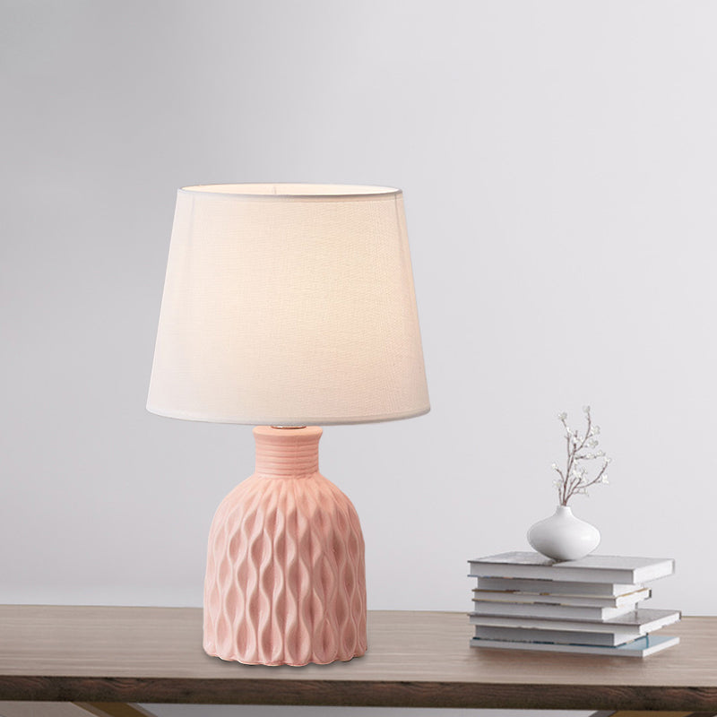 Cone Table Lamp Contemporary Fabric 1 Bulb Pink/Lemon Green/Royal Blue Reading Light with Ceramic Base Pink Clearhalo 'Lamps' 'Table Lamps' Lighting' 1694301