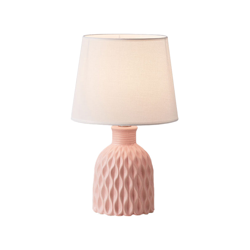 Cone Table Lamp Contemporary Fabric 1 Bulb Pink/Lemon Green/Royal Blue Reading Light with Ceramic Base Clearhalo 'Lamps' 'Table Lamps' Lighting' 1694302