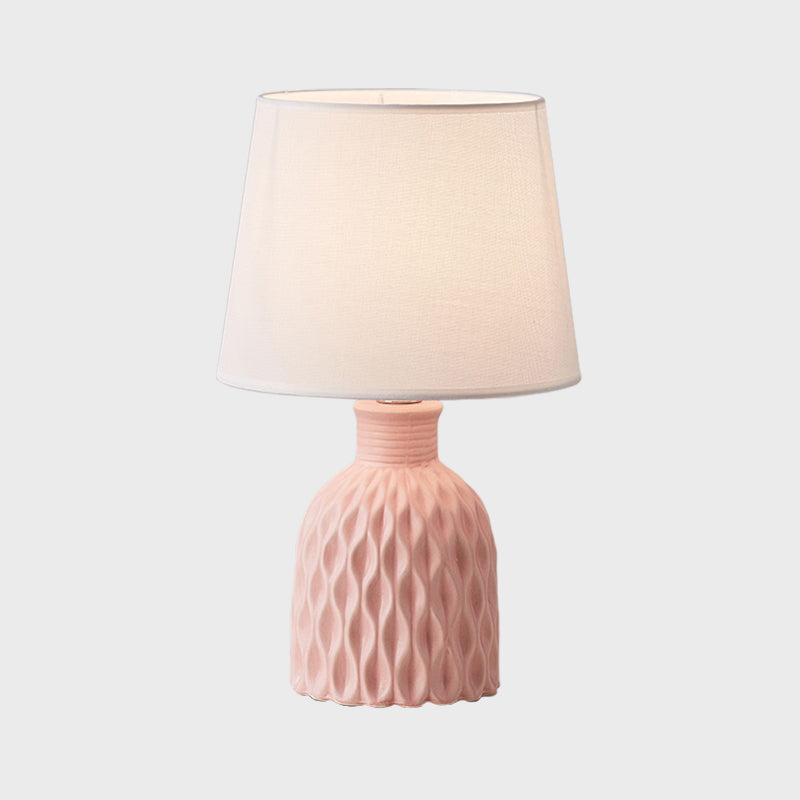 Cone Table Lamp Contemporary Fabric 1 Bulb Pink/Lemon Green/Royal Blue Reading Light with Ceramic Base Clearhalo 'Lamps' 'Table Lamps' Lighting' 1694303
