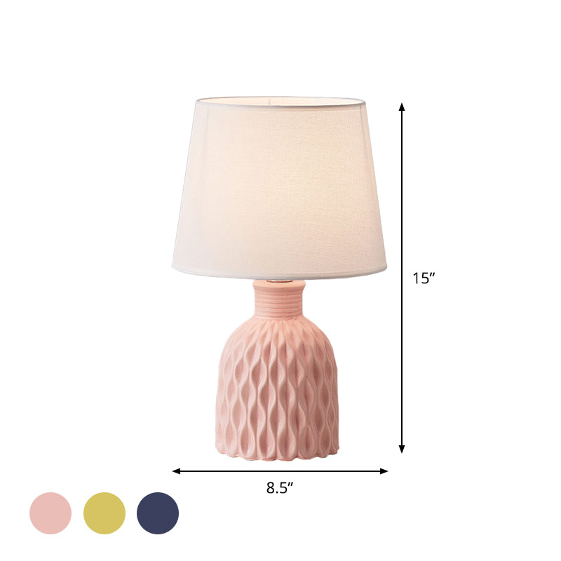 Cone Table Lamp Contemporary Fabric 1 Bulb Pink/Lemon Green/Royal Blue Reading Light with Ceramic Base Clearhalo 'Lamps' 'Table Lamps' Lighting' 1694304
