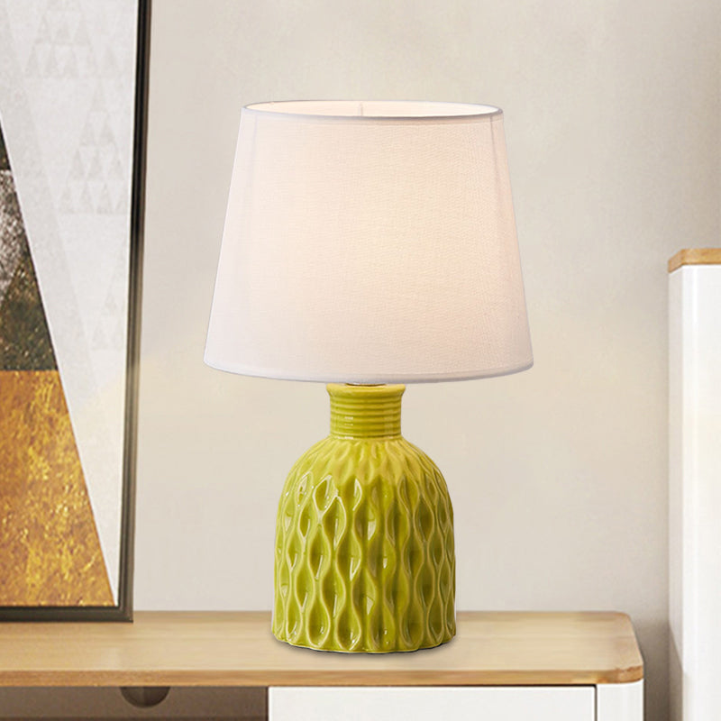 Cone Table Lamp Contemporary Fabric 1 Bulb Pink/Lemon Green/Royal Blue Reading Light with Ceramic Base Lemon Green Clearhalo 'Lamps' 'Table Lamps' Lighting' 1694305