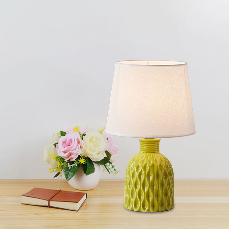 Cone Table Lamp Contemporary Fabric 1 Bulb Pink/Lemon Green/Royal Blue Reading Light with Ceramic Base Clearhalo 'Lamps' 'Table Lamps' Lighting' 1694306