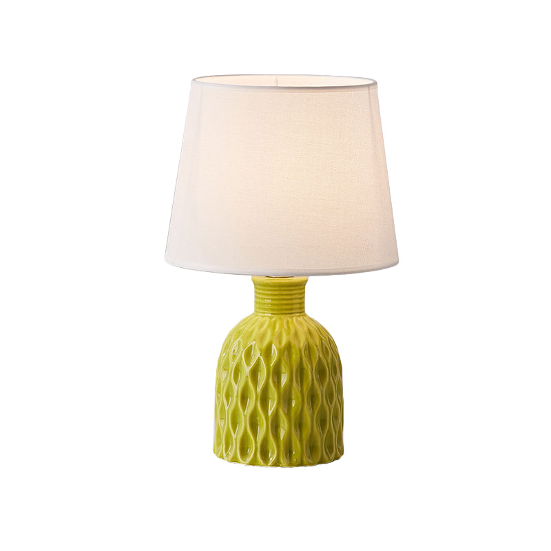Cone Table Lamp Contemporary Fabric 1 Bulb Pink/Lemon Green/Royal Blue Reading Light with Ceramic Base Clearhalo 'Lamps' 'Table Lamps' Lighting' 1694307