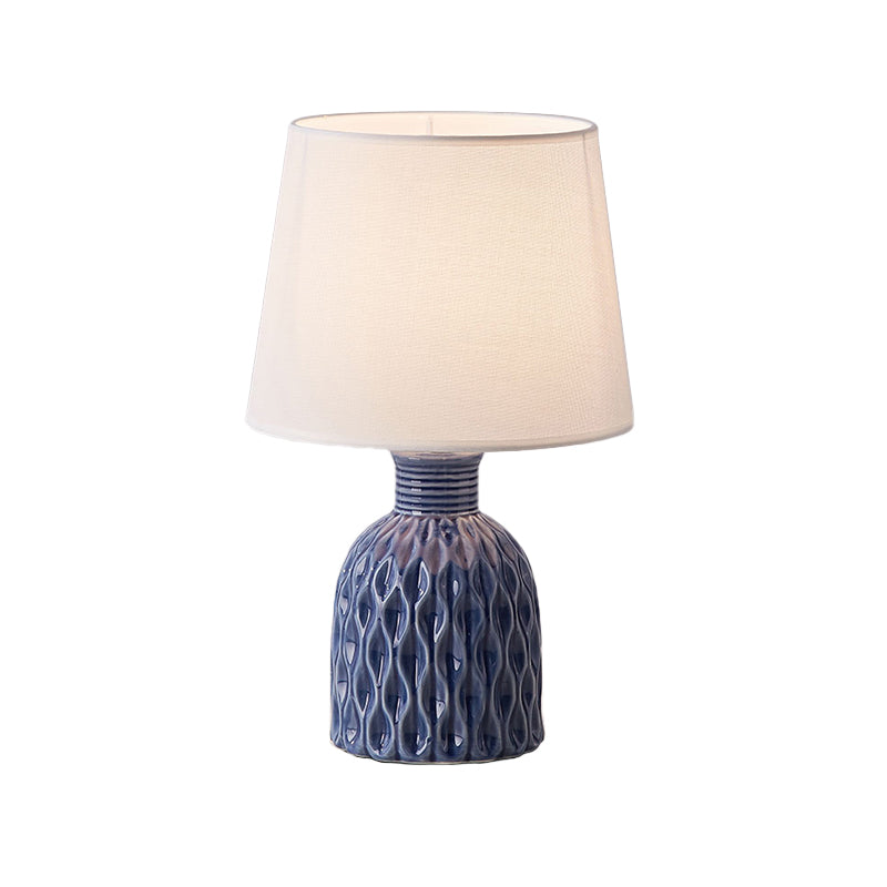 Cone Table Lamp Contemporary Fabric 1 Bulb Pink/Lemon Green/Royal Blue Reading Light with Ceramic Base Clearhalo 'Lamps' 'Table Lamps' Lighting' 1694311