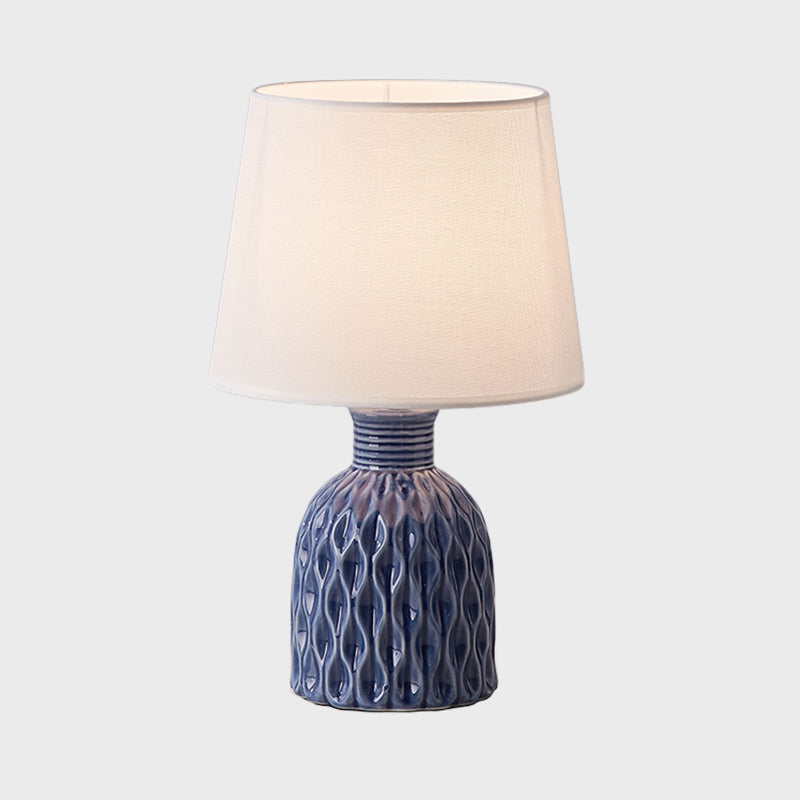 Cone Table Lamp Contemporary Fabric 1 Bulb Pink/Lemon Green/Royal Blue Reading Light with Ceramic Base Clearhalo 'Lamps' 'Table Lamps' Lighting' 1694312