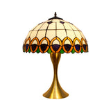 1-Light Nightstand Lighting Traditional Bowl Stained Art Glass Desk Lamp with Peacock Feather Pattern in Brass Clearhalo 'Lamps' 'Table Lamps' Lighting' 1694319