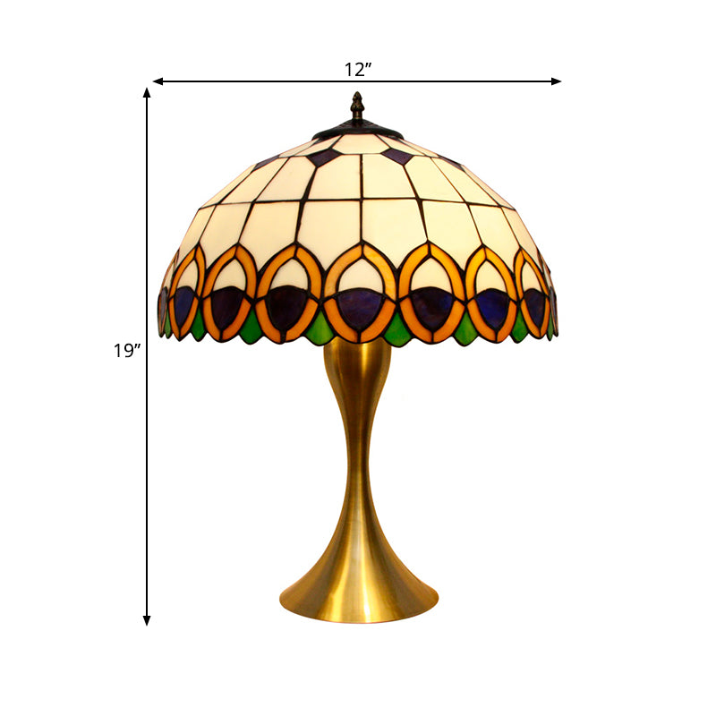 1-Light Nightstand Lighting Traditional Bowl Stained Art Glass Desk Lamp with Peacock Feather Pattern in Brass Clearhalo 'Lamps' 'Table Lamps' Lighting' 1694320