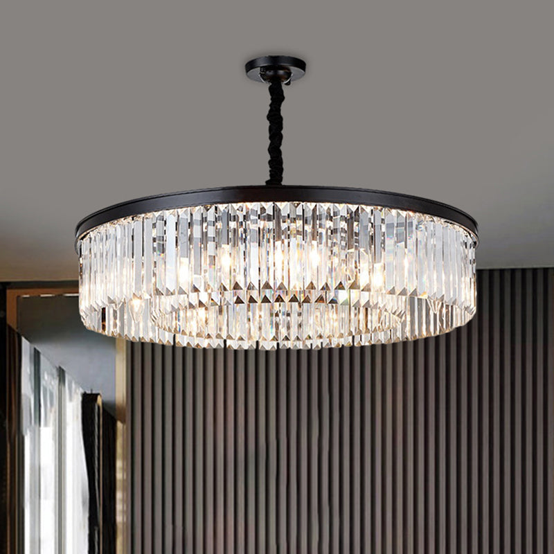 Tiered Circle Chandelier Modern Faceted Crystal 4 Heads Living Room Hanging Ceiling Light in Black Black Clearhalo 'Ceiling Lights' 'Chandeliers' 'Modern Chandeliers' 'Modern' Lighting' 1694334