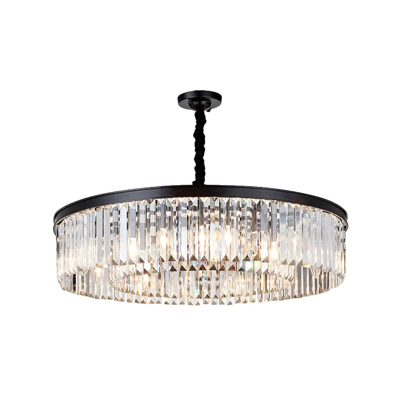 Tiered Circle Chandelier Modern Faceted Crystal 4 Heads Living Room Hanging Ceiling Light in Black Clearhalo 'Ceiling Lights' 'Chandeliers' 'Modern Chandeliers' 'Modern' Lighting' 1694336