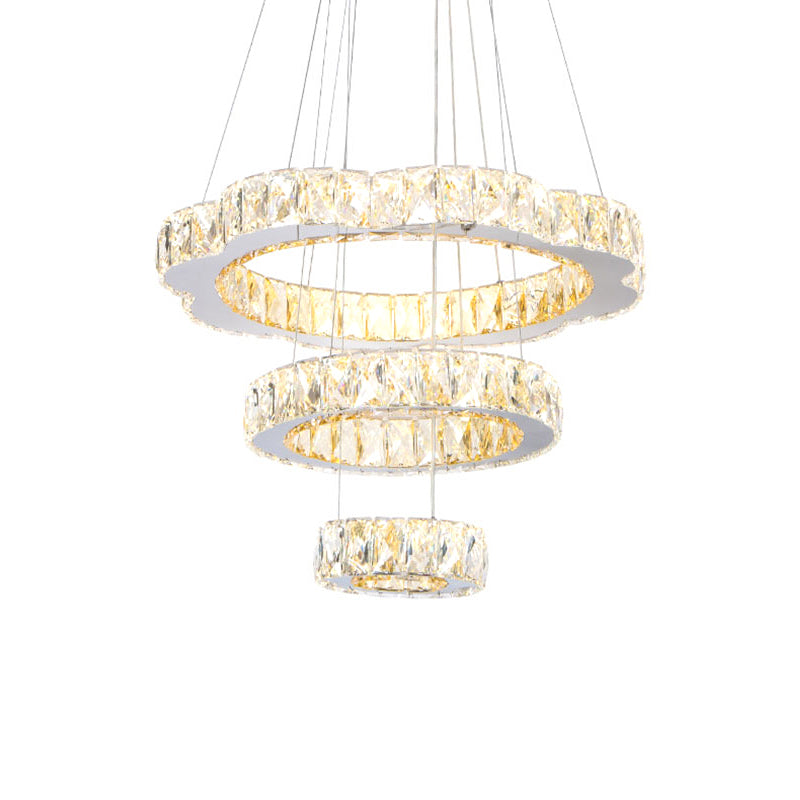 Beveled Crystal 3-Tier Down Lighting Contemporary LED Chrome Ceiling Chandelier for Parlor Clearhalo 'Ceiling Lights' 'Chandeliers' 'Modern Chandeliers' 'Modern' Lighting' 1694340