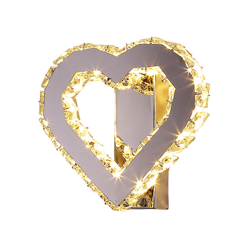 Contemporary Loving Heart Sconce Faceted Crystal LED Bedside Wall Lighting Fixture in Stainless-Steel Clearhalo 'Modern wall lights' 'Modern' 'Wall Lamps & Sconces' 'Wall Lights' Lighting' 1694426