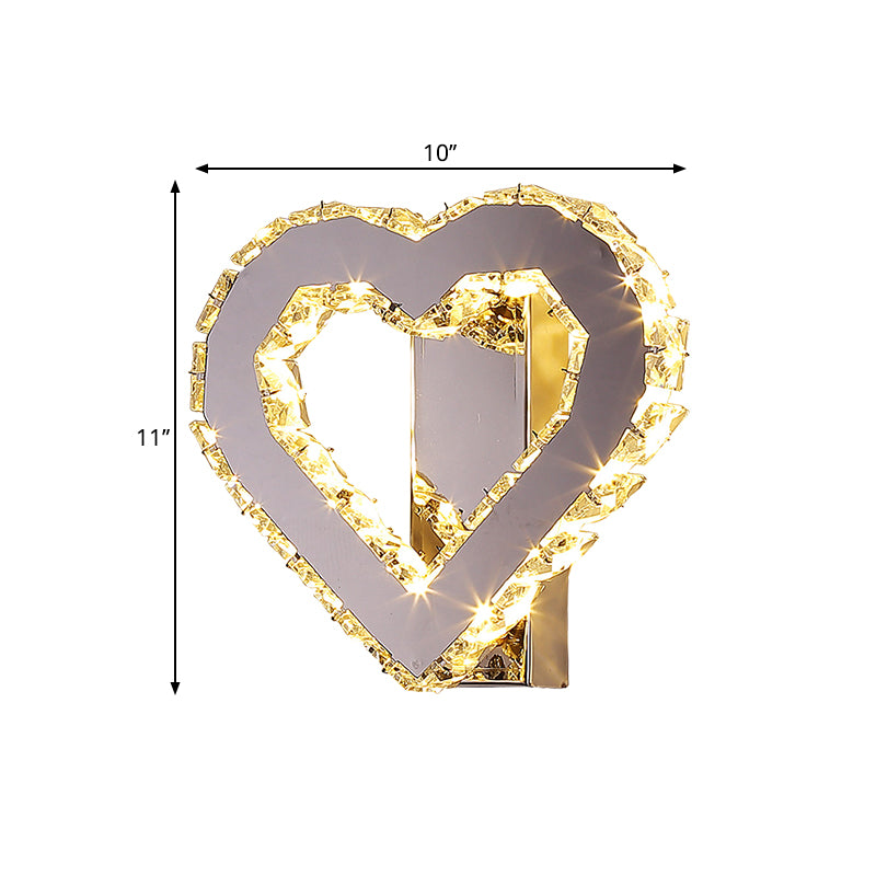 Contemporary Loving Heart Sconce Faceted Crystal LED Bedside Wall Lighting Fixture in Stainless-Steel Clearhalo 'Modern wall lights' 'Modern' 'Wall Lamps & Sconces' 'Wall Lights' Lighting' 1694427