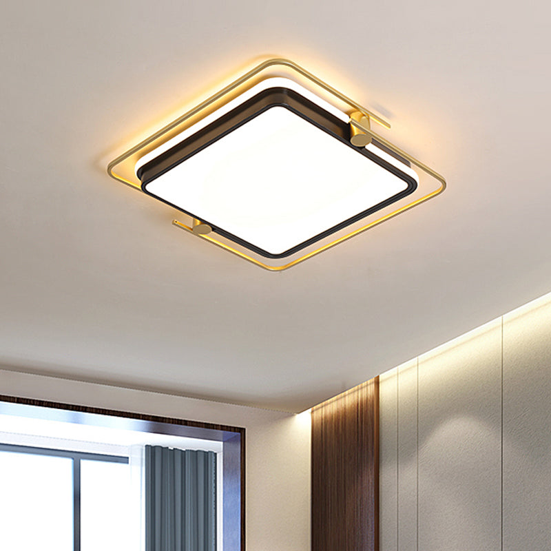 Modern Rounded/Square Flush Ceiling Light Acrylic LED Bedroom Flush Mount Lamp in Black-Gold Black-Gold Square Clearhalo 'Ceiling Lights' 'Close To Ceiling Lights' 'Close to ceiling' 'Flush mount' Lighting' 1694452