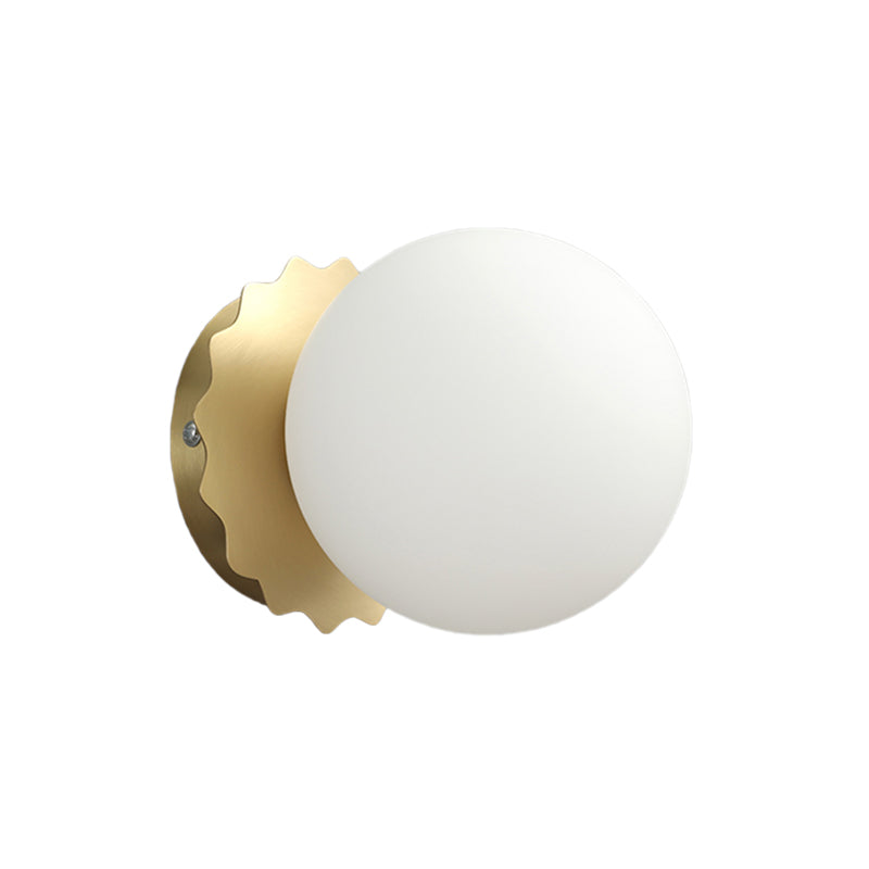 White Glass Globe Wall Sconce Light Modernism 1-Bulb Gold Wall Lighting for Bedroom Clearhalo 'Wall Lamps & Sconces' 'Wall Lights' Lighting' 1694470