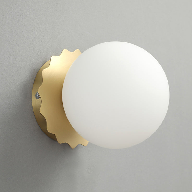 White Glass Globe Wall Sconce Light Modernism 1-Bulb Gold Wall Lighting for Bedroom Clearhalo 'Wall Lamps & Sconces' 'Wall Lights' Lighting' 1694471