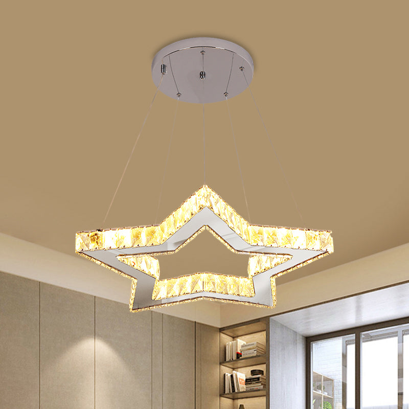 Clear Crystal Star Ceiling Hang Fixture Modern Style LED Chandelier Lighting Fixture in Stainless-Steel Clearhalo 'Ceiling Lights' 'Chandeliers' 'Modern Chandeliers' 'Modern' Lighting' 1694483