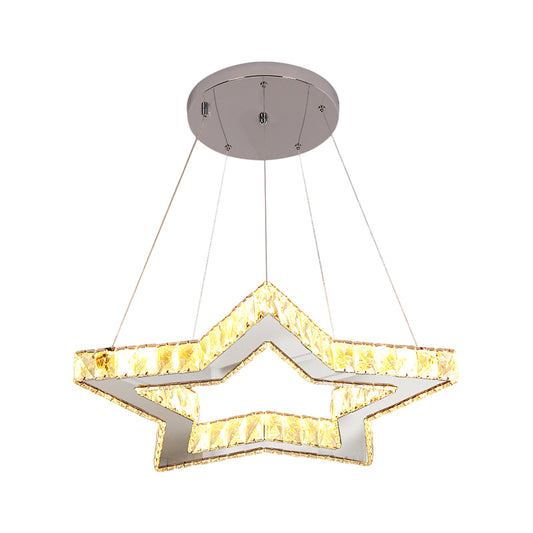 Clear Crystal Star Ceiling Hang Fixture Modern Style LED Chandelier Lighting Fixture in Stainless-Steel Clearhalo 'Ceiling Lights' 'Chandeliers' 'Modern Chandeliers' 'Modern' Lighting' 1694484