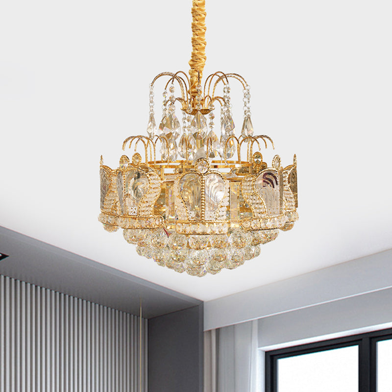 6 Heads Living Room Chandelier Light Simple Gold Suspension Pendant with Cascading Crystal Ball Shade Clearhalo 'Ceiling Lights' 'Chandeliers' 'Modern Chandeliers' 'Modern' Lighting' 1694544