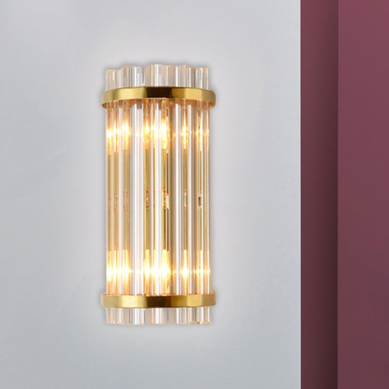Modernist 2 Lights Wall Lamp Gold Cylinder Wall Mount Lighting with Clear Crystal Rod Shade Clearhalo 'Modern wall lights' 'Modern' 'Wall Lamps & Sconces' 'Wall Lights' Lighting' 1694548