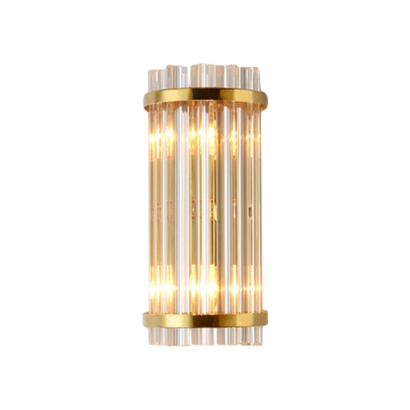 Modernist 2 Lights Wall Lamp Gold Cylinder Wall Mount Lighting with Clear Crystal Rod Shade Clearhalo 'Modern wall lights' 'Modern' 'Wall Lamps & Sconces' 'Wall Lights' Lighting' 1694549