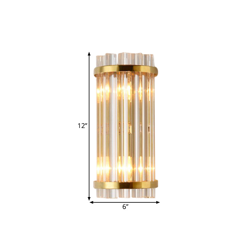 Modernist 2 Lights Wall Lamp Gold Cylinder Wall Mount Lighting with Clear Crystal Rod Shade Clearhalo 'Modern wall lights' 'Modern' 'Wall Lamps & Sconces' 'Wall Lights' Lighting' 1694550
