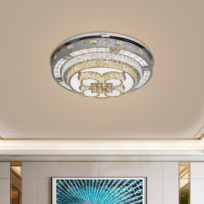 Hand-Cut Crystal Lotus Flushmount Simplicity LED Close to Ceiling Lamp in Chrome, Warm/White Light Chrome Clearhalo 'Ceiling Lights' 'Close To Ceiling Lights' 'Close to ceiling' 'Flush mount' Lighting' 1694555