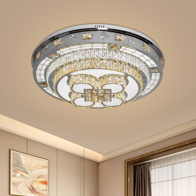 Hand-Cut Crystal Lotus Flushmount Simplicity LED Close to Ceiling Lamp in Chrome, Warm/White Light Clearhalo 'Ceiling Lights' 'Close To Ceiling Lights' 'Close to ceiling' 'Flush mount' Lighting' 1694556