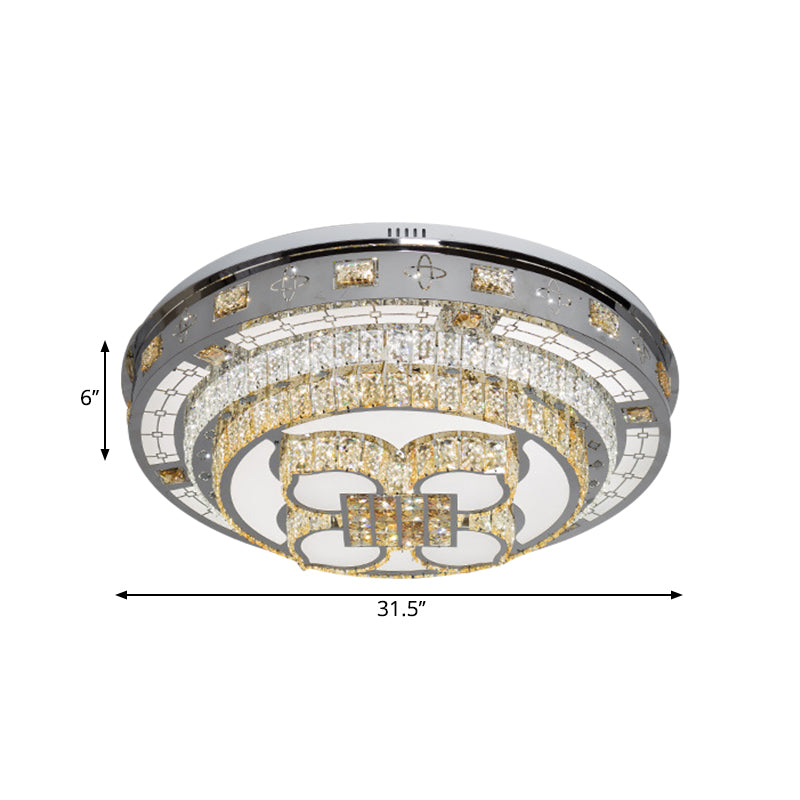 Hand-Cut Crystal Lotus Flushmount Simplicity LED Close to Ceiling Lamp in Chrome, Warm/White Light Clearhalo 'Ceiling Lights' 'Close To Ceiling Lights' 'Close to ceiling' 'Flush mount' Lighting' 1694558