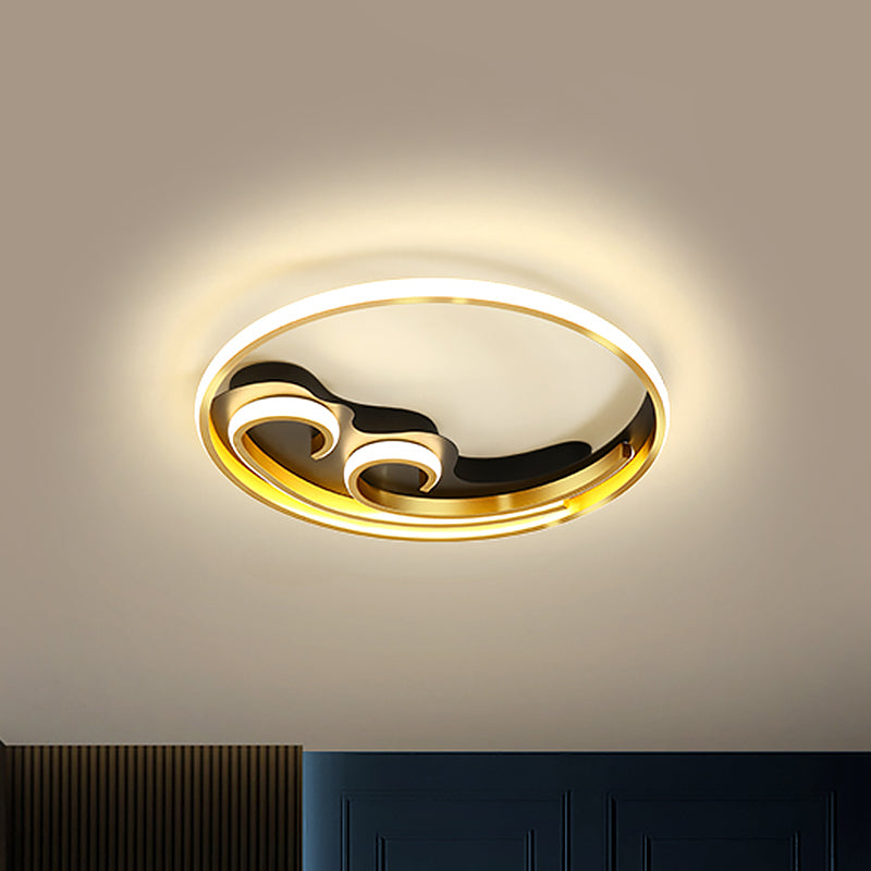 Waves Bedroom Semi Mount Lighting Metallic LED Nordic Flush Light Fixture in Gold/Black-Gold Clearhalo 'Ceiling Lights' 'Close To Ceiling Lights' 'Close to ceiling' 'Flush mount' Lighting' 1694560